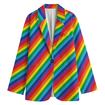 Rainbow Diagonal Striped Pattern Print Women's Cotton Blazer