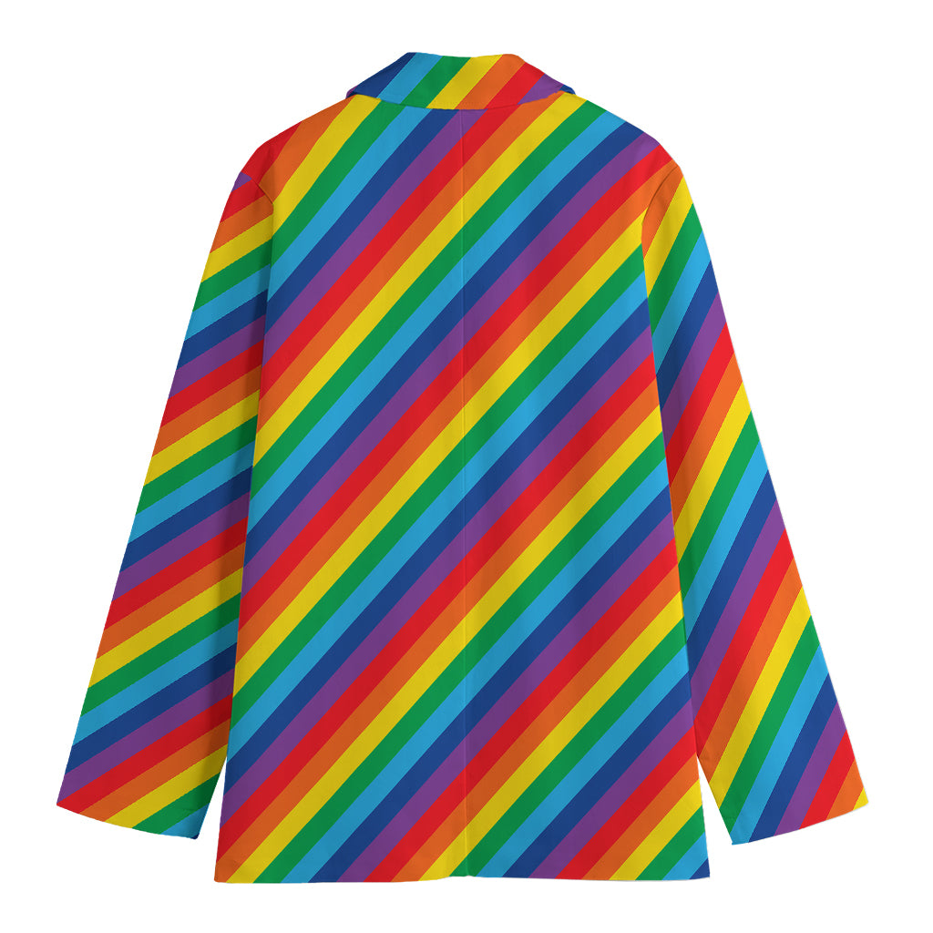 Rainbow Diagonal Striped Pattern Print Women's Cotton Blazer