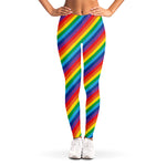 Rainbow Diagonal Striped Pattern Print Women's Leggings