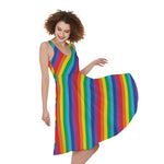 Rainbow Diagonal Striped Pattern Print Women's Sleeveless Dress