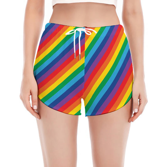 Rainbow Diagonal Striped Pattern Print Women's Split Running Shorts