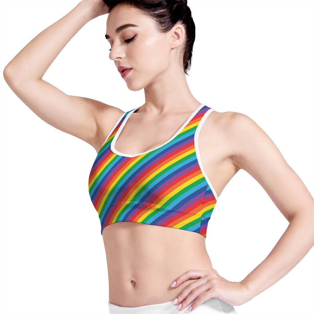 Rainbow Diagonal Striped Pattern Print Women's Sports Bra