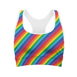 Rainbow Diagonal Striped Pattern Print Women's Sports Bra