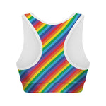 Rainbow Diagonal Striped Pattern Print Women's Sports Bra