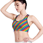 Rainbow Diagonal Striped Pattern Print Women's Sports Bra