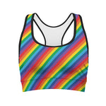 Rainbow Diagonal Striped Pattern Print Women's Sports Bra