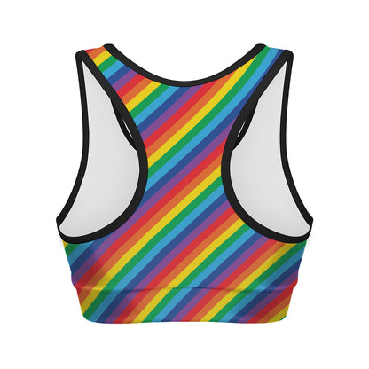 Rainbow Diagonal Striped Pattern Print Women's Sports Bra