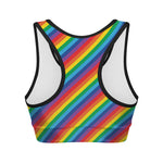 Rainbow Diagonal Striped Pattern Print Women's Sports Bra