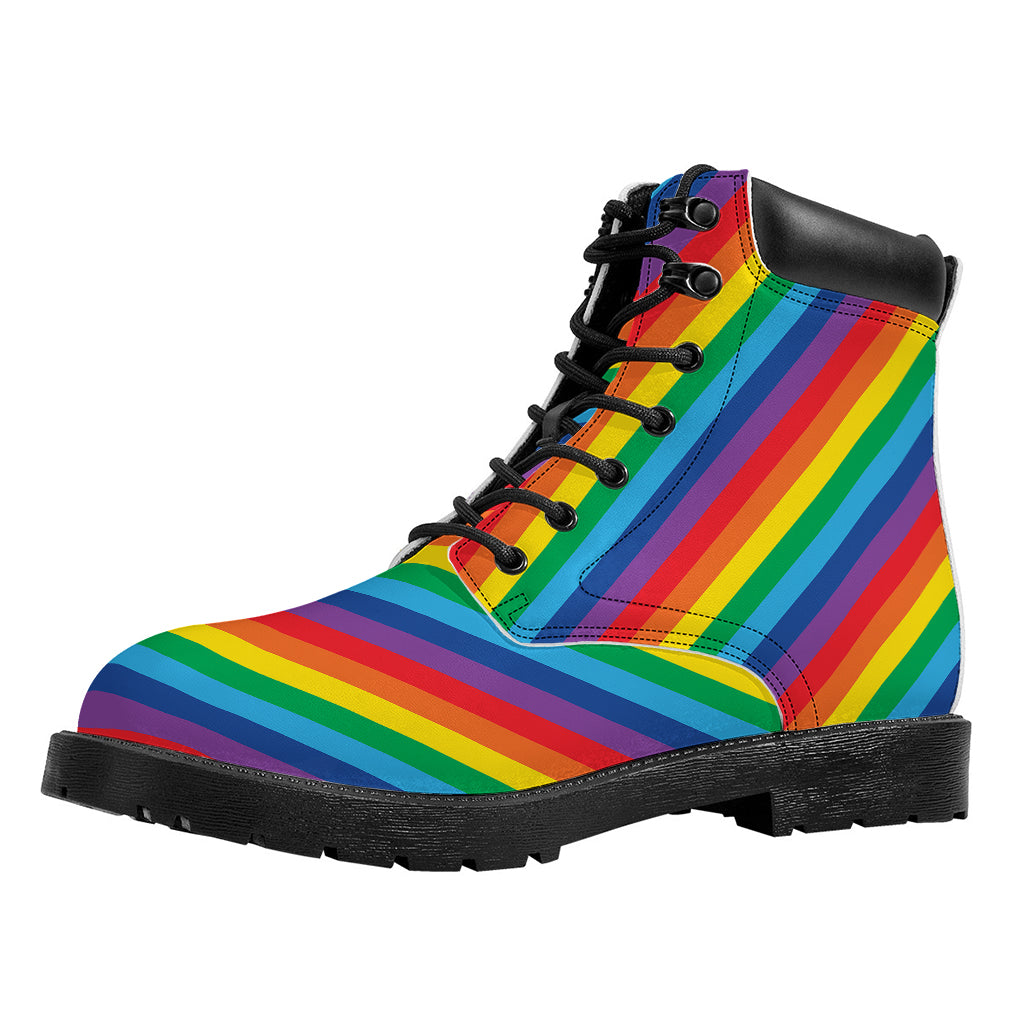 Rainbow Diagonal Striped Pattern Print Work Boots