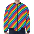 Rainbow Diagonal Striped Pattern Print Zip Sleeve Bomber Jacket