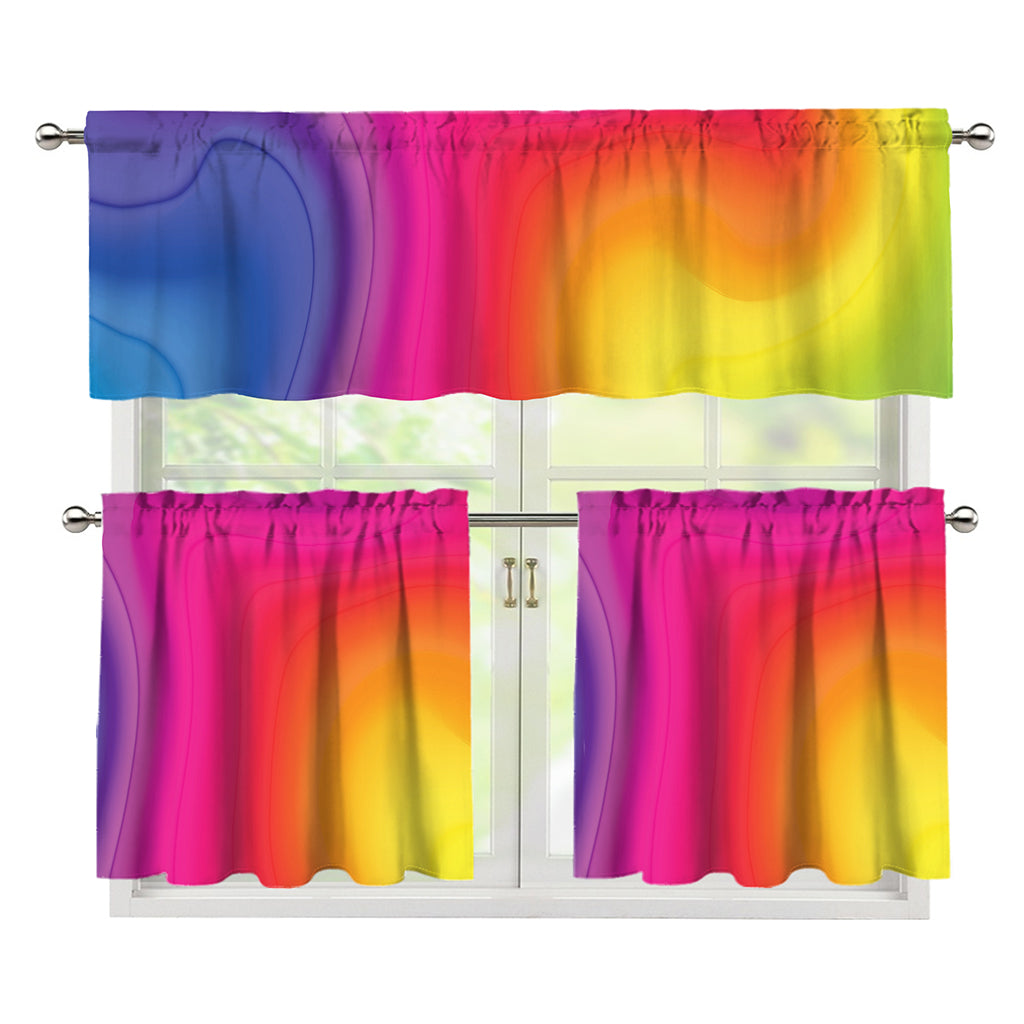 Rainbow Flow Print 3 Piece Kitchen Curtains