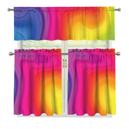 Rainbow Flow Print 3 Piece Kitchen Curtains