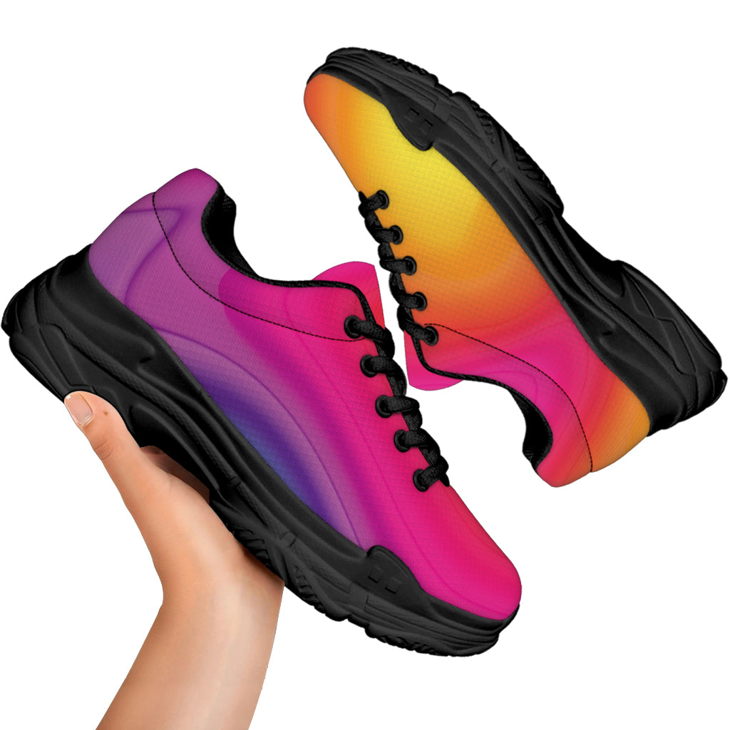 Rainbow Flow Print Black Chunky Shoes
