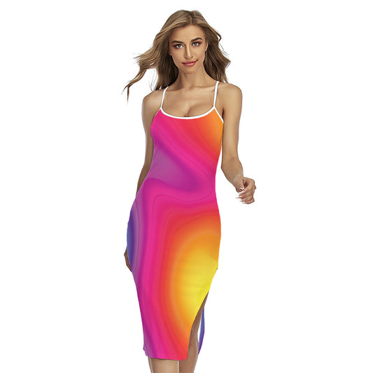 Rainbow Flow Print Cross Back Cami Dress
