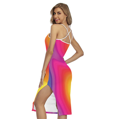 Rainbow Flow Print Cross Back Cami Dress