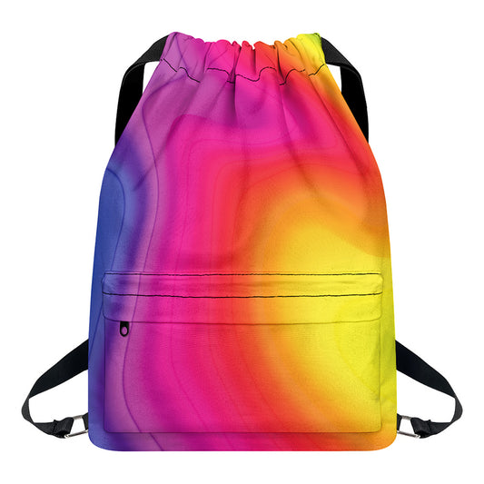 Rainbow Flow Print Drawstring Backpack
