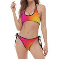 Rainbow Flow Print Halter Scoop Tie Side Bikini