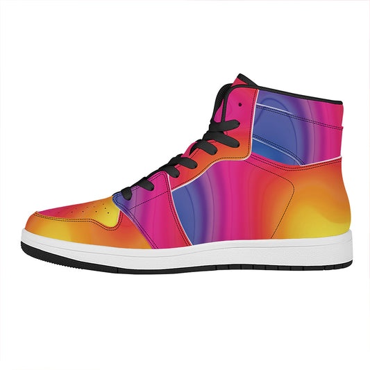 Rainbow Flow Print High Top Leather Sneakers