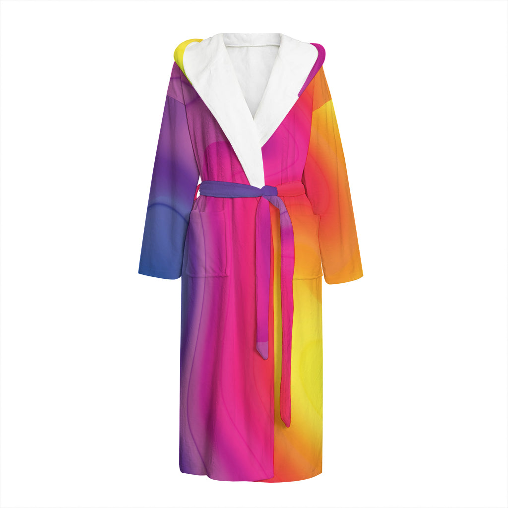 Rainbow Flow Print Hooded Bathrobe
