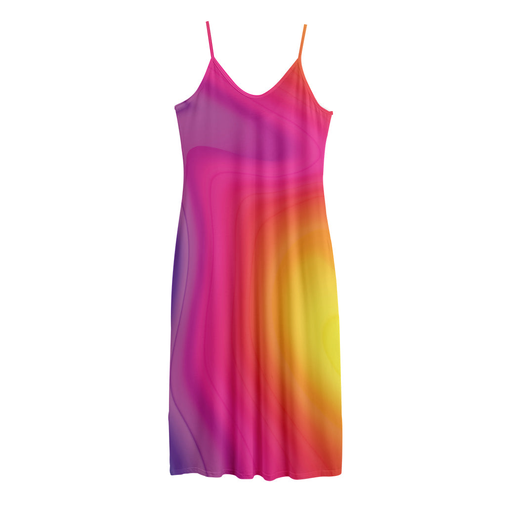 Rainbow Flow Print Jersey Midi Cami Dress