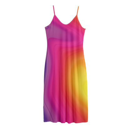 Rainbow Flow Print Jersey Midi Cami Dress