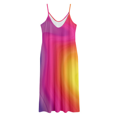 Rainbow Flow Print Jersey Midi Cami Dress