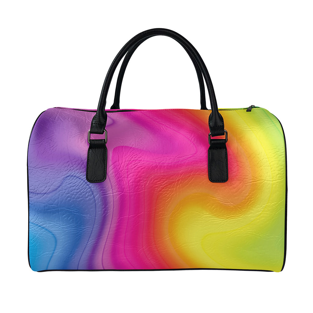 Rainbow Flow Print Leather Duffle Bag