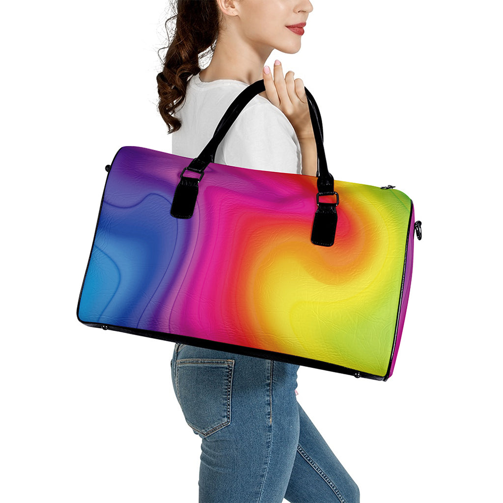 Rainbow Flow Print Leather Duffle Bag