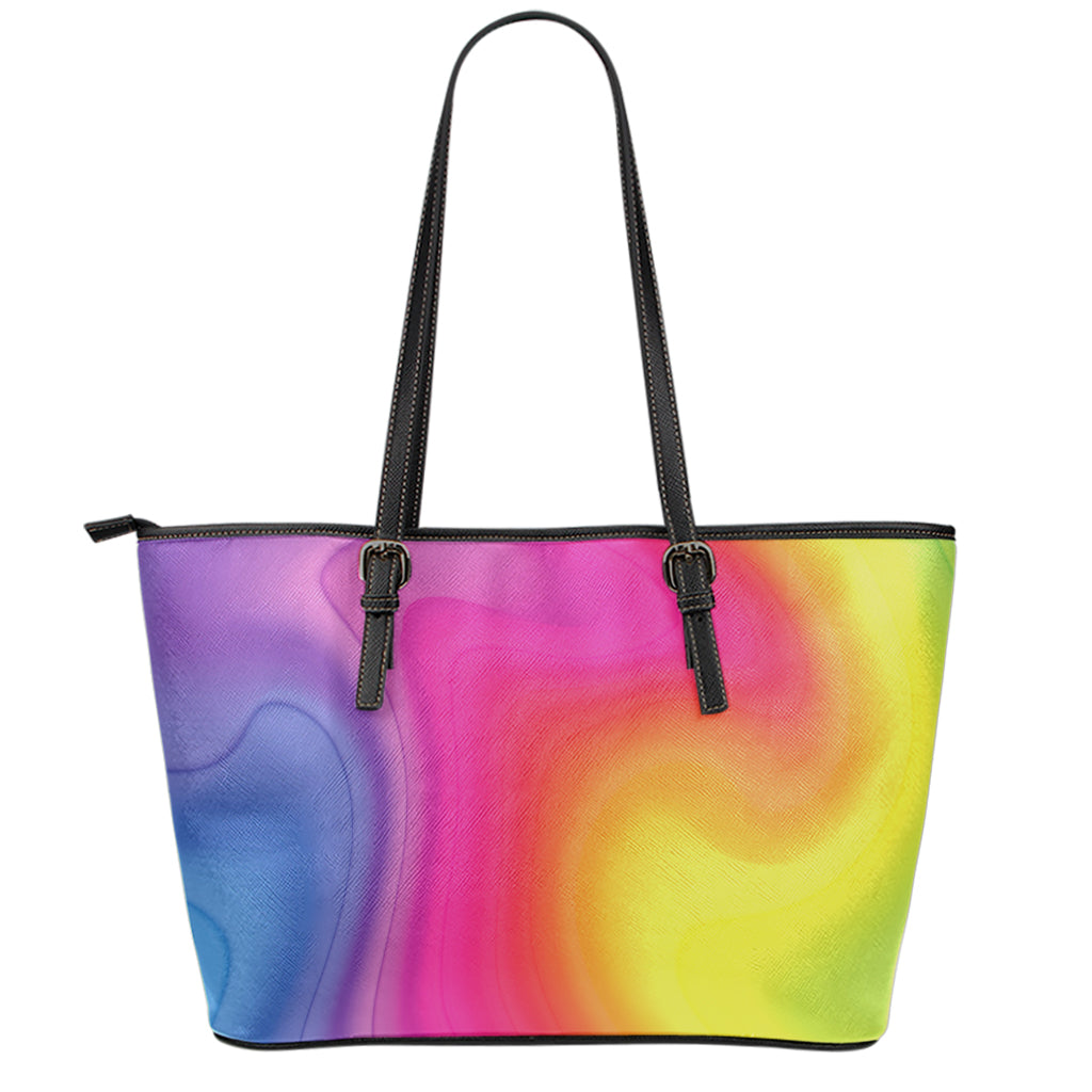 Rainbow Flow Print Leather Tote Bag