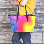 Rainbow Flow Print Leather Tote Bag