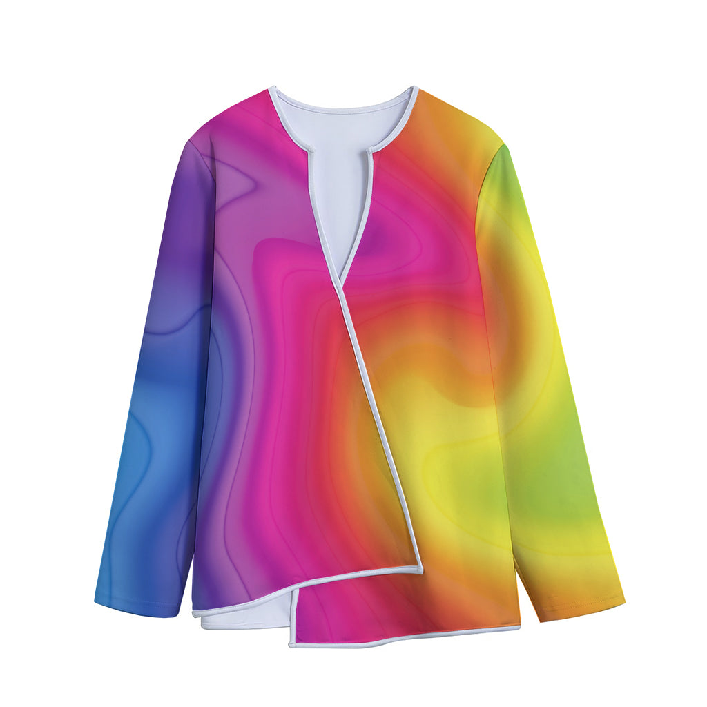 Rainbow Flow Print Long Sleeve Short Coat