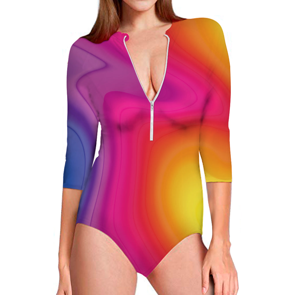 Rainbow Flow Print Long Sleeve Swimsuit