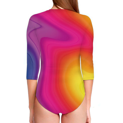 Rainbow Flow Print Long Sleeve Swimsuit