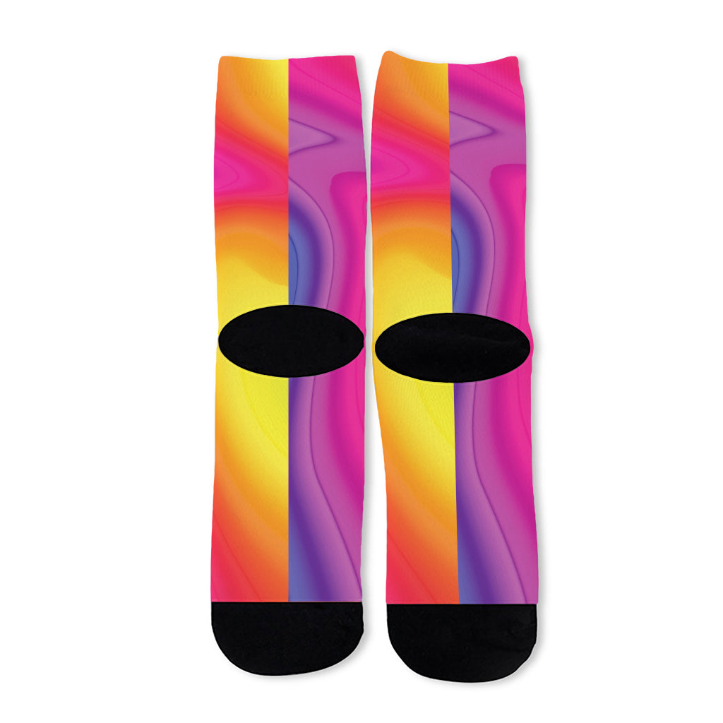 Rainbow Flow Print Long Socks