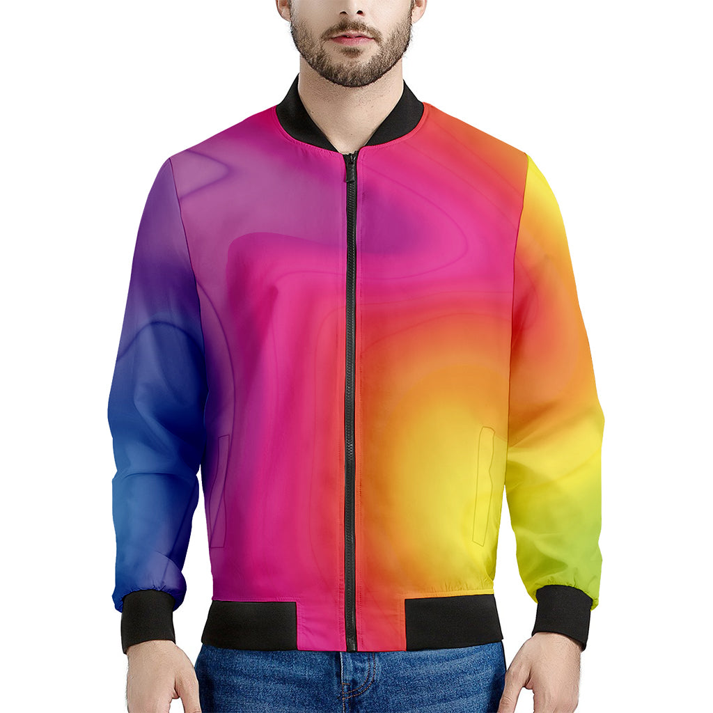 Rainbow Flow Print Men's Bomber Jacket