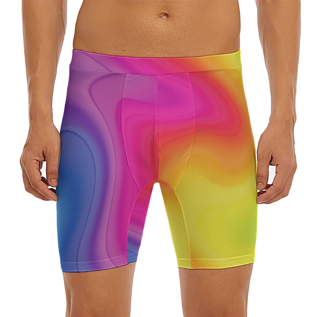 Rainbow Flow Print Men's Long Boxer Briefs