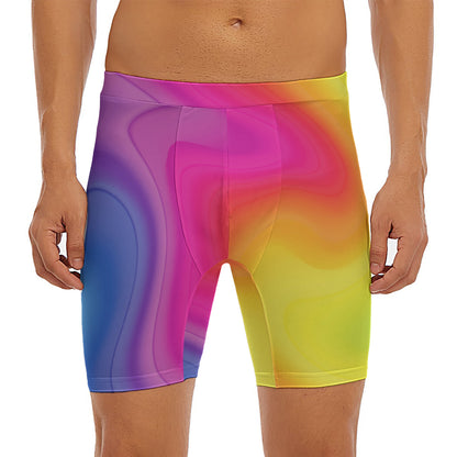 Rainbow Flow Print Men's Long Boxer Briefs