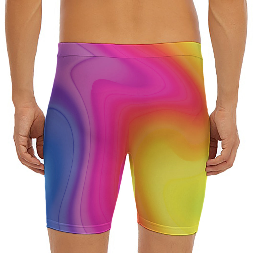 Rainbow Flow Print Men's Long Boxer Briefs