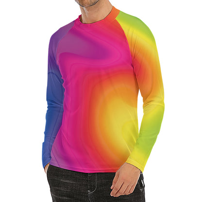 Rainbow Flow Print Men's Long Sleeve Rash Guard