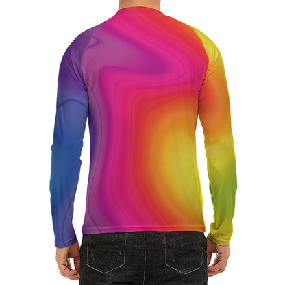 Rainbow Flow Print Men's Long Sleeve Rash Guard