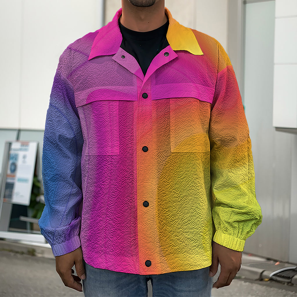 Rainbow Flow Print Men's Shirt Jacket