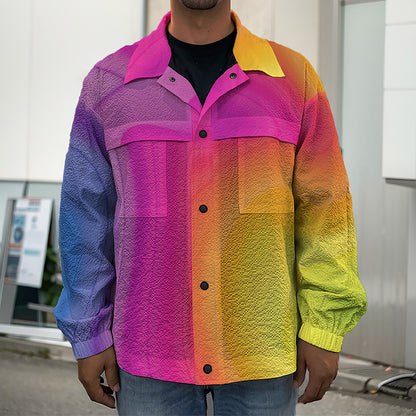 Rainbow Flow Print Men's Shirt Jacket