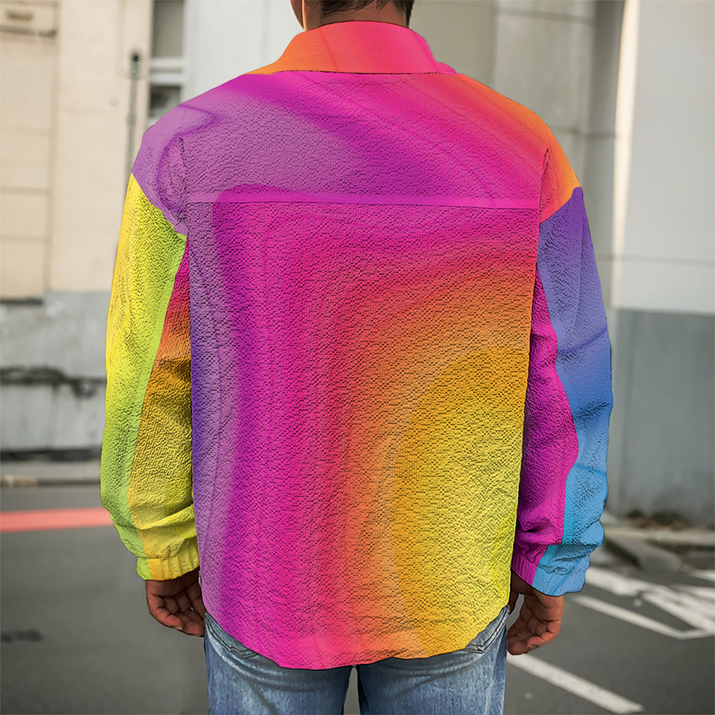 Rainbow Flow Print Men's Shirt Jacket