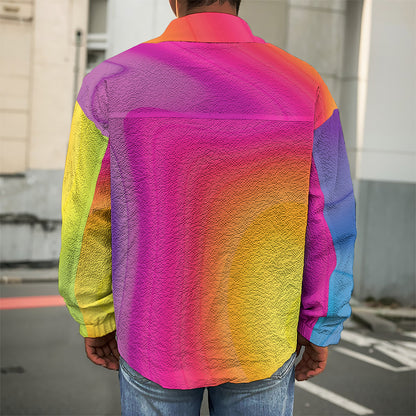 Rainbow Flow Print Men's Shirt Jacket
