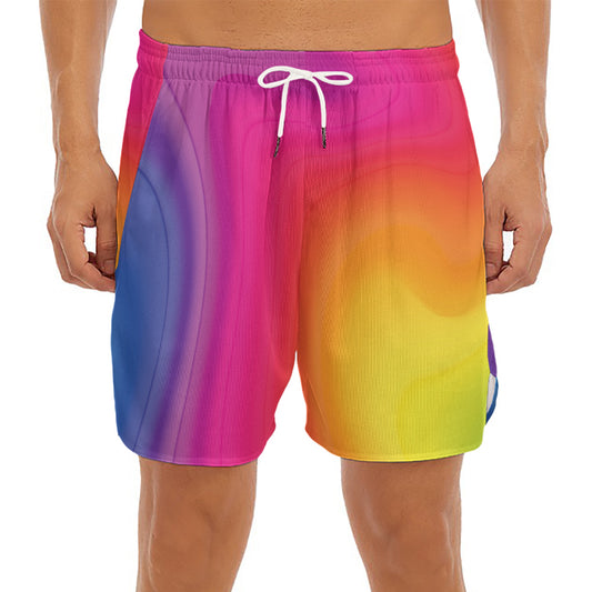 Rainbow Flow Print Men's Split Running Shorts