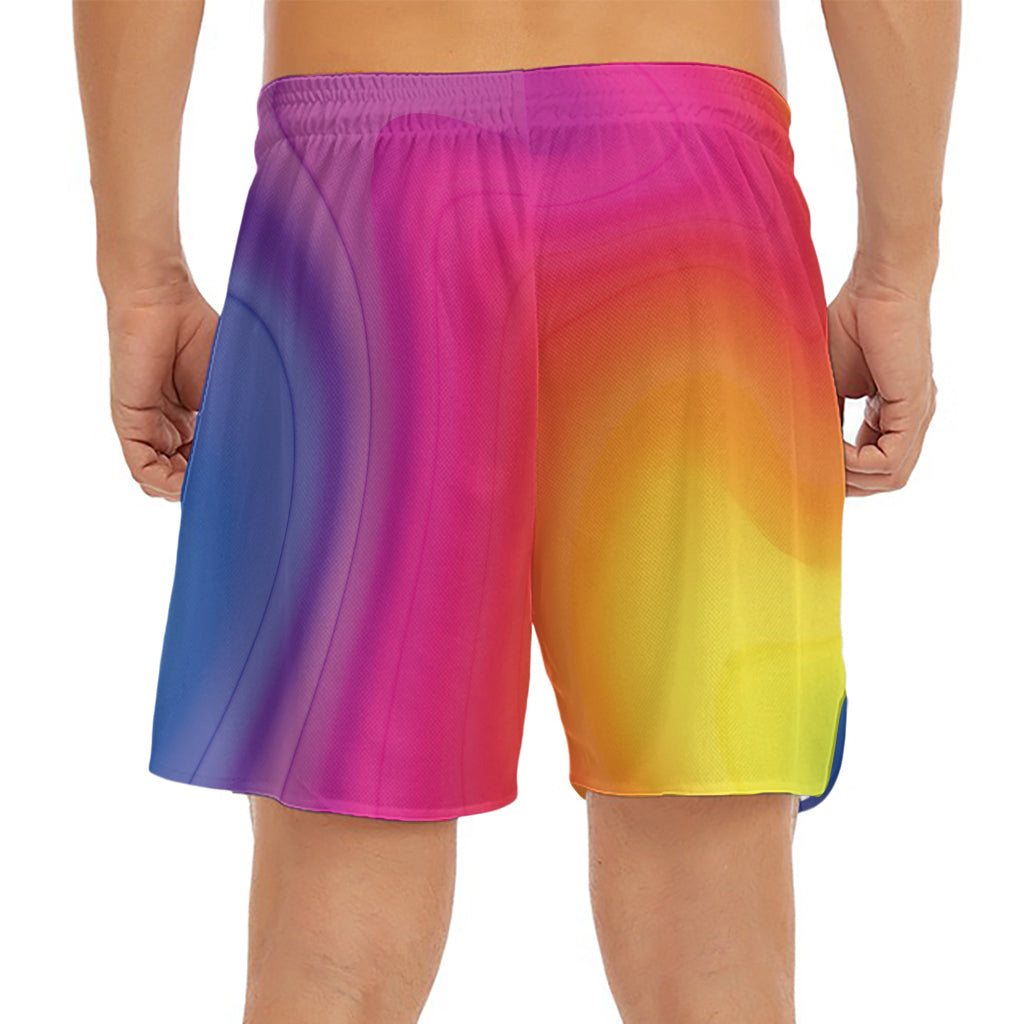 Rainbow Flow Print Men's Split Running Shorts