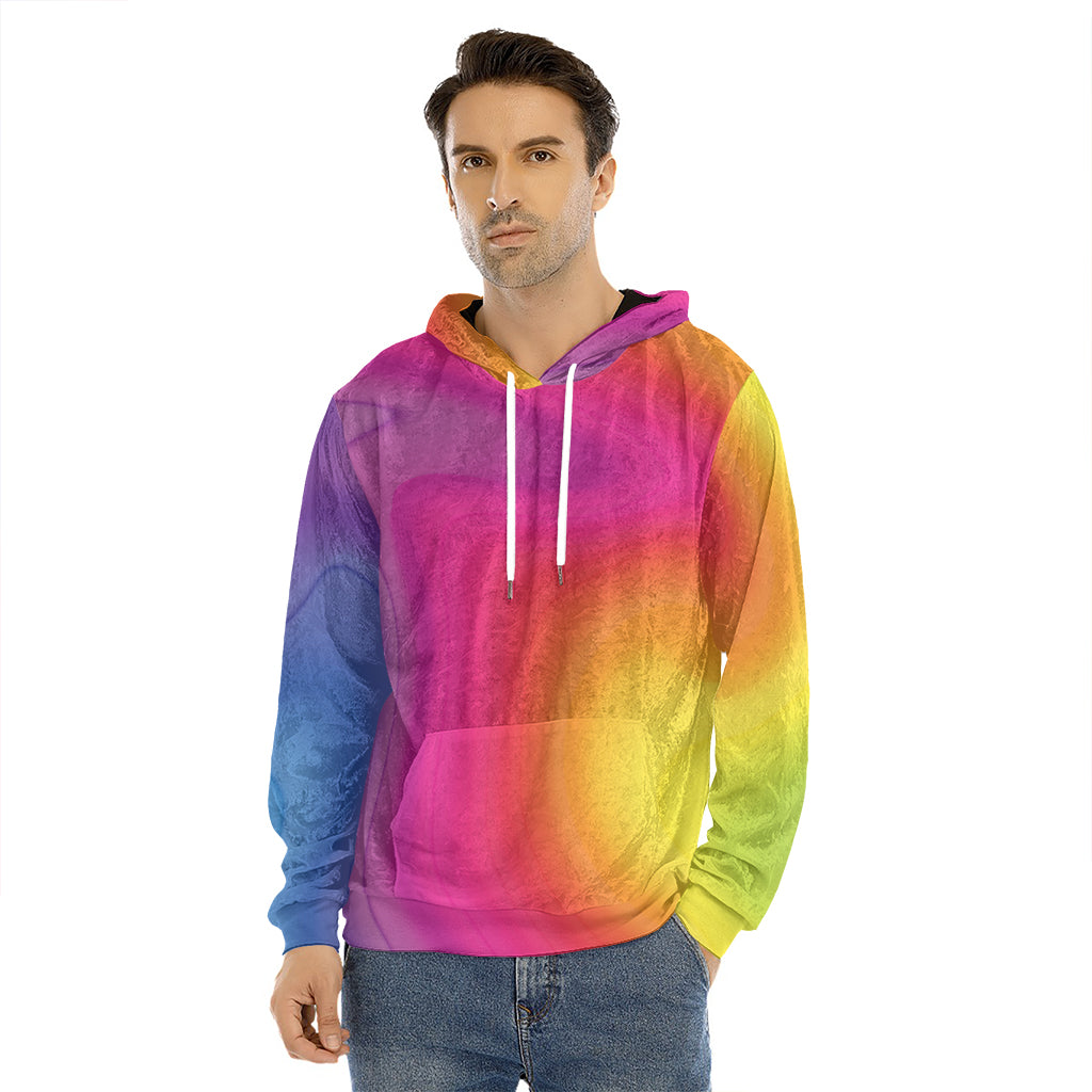 Rainbow Flow Print Men's Velvet Pullover Hoodie