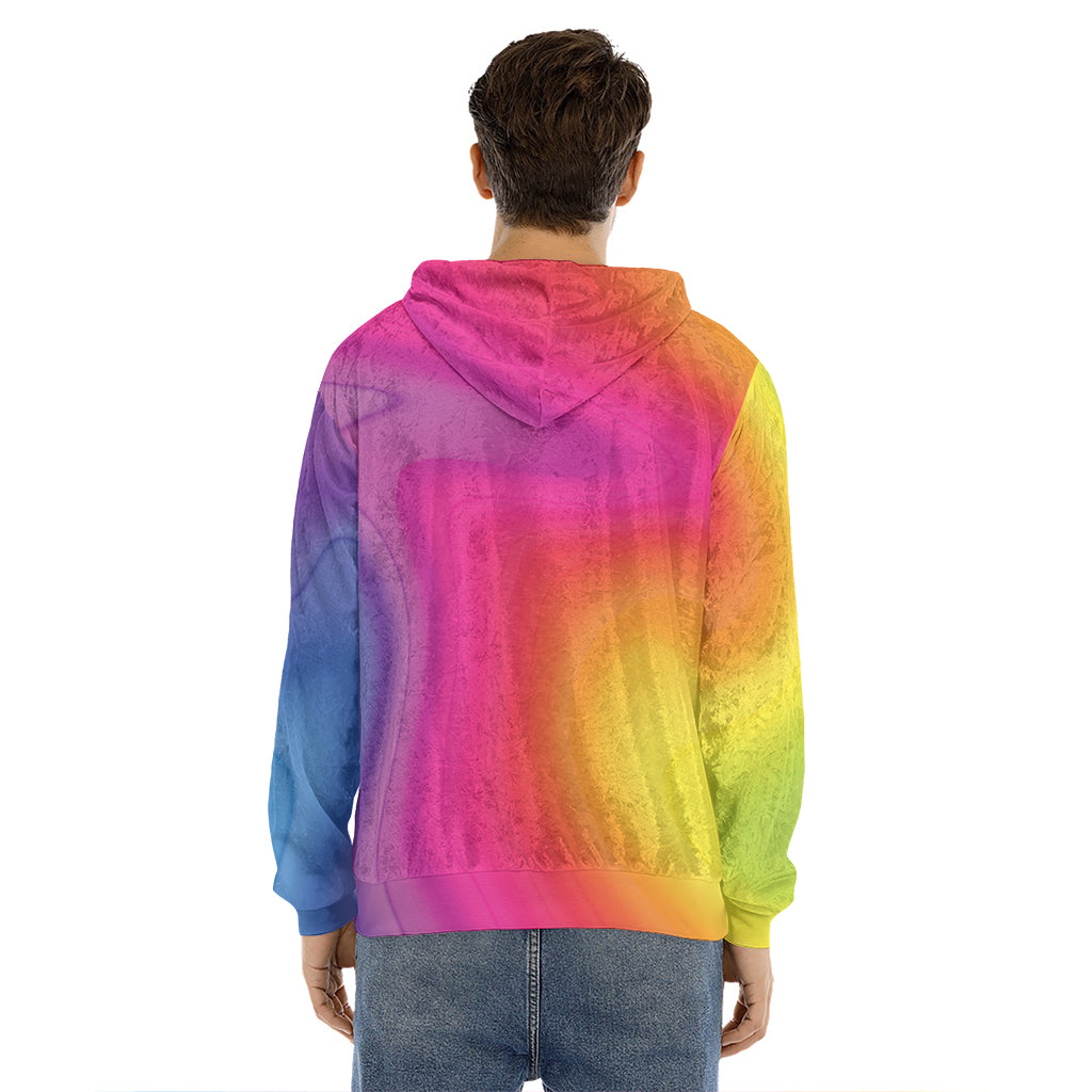 Rainbow Flow Print Men's Velvet Pullover Hoodie