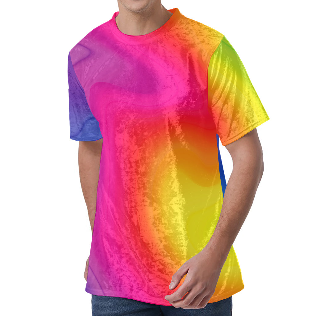 Rainbow Flow Print Men's Velvet T-Shirt