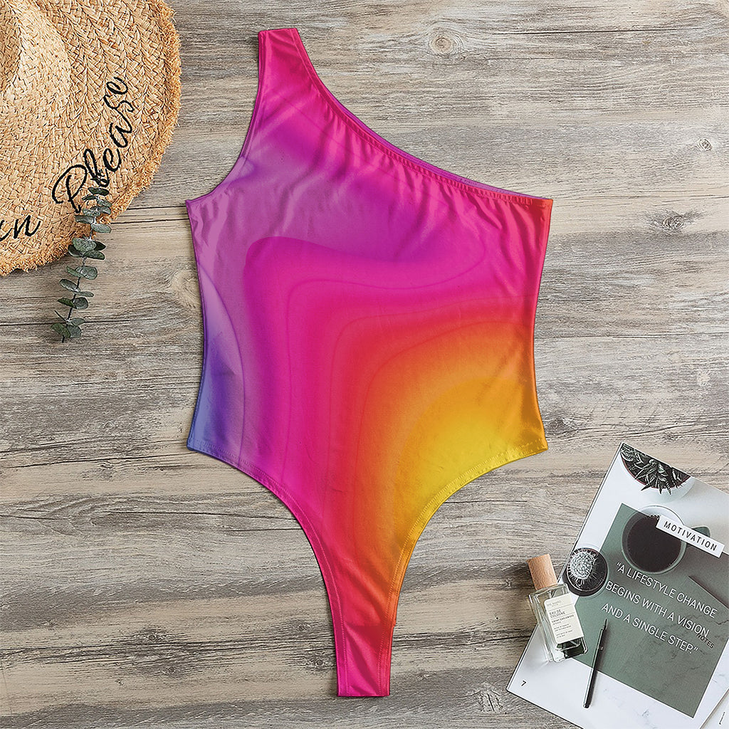 Rainbow Flow Print One Shoulder Bodysuit